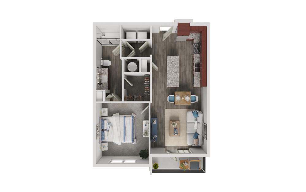 A2 - 1 bedroom floorplan layout with 1 bathroom and 712 - 731 square feet