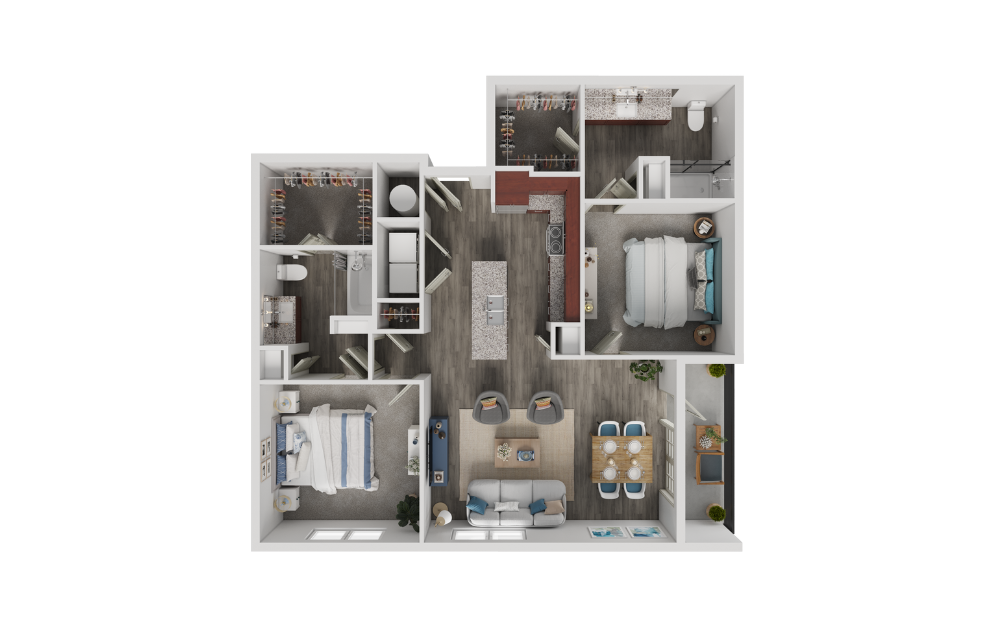 B3 - 2 bedroom floorplan layout with 2 bathrooms and 1159 square feet B3 - 2 bedroom floorplan layout with 2 bathrooms and 1159 square feet