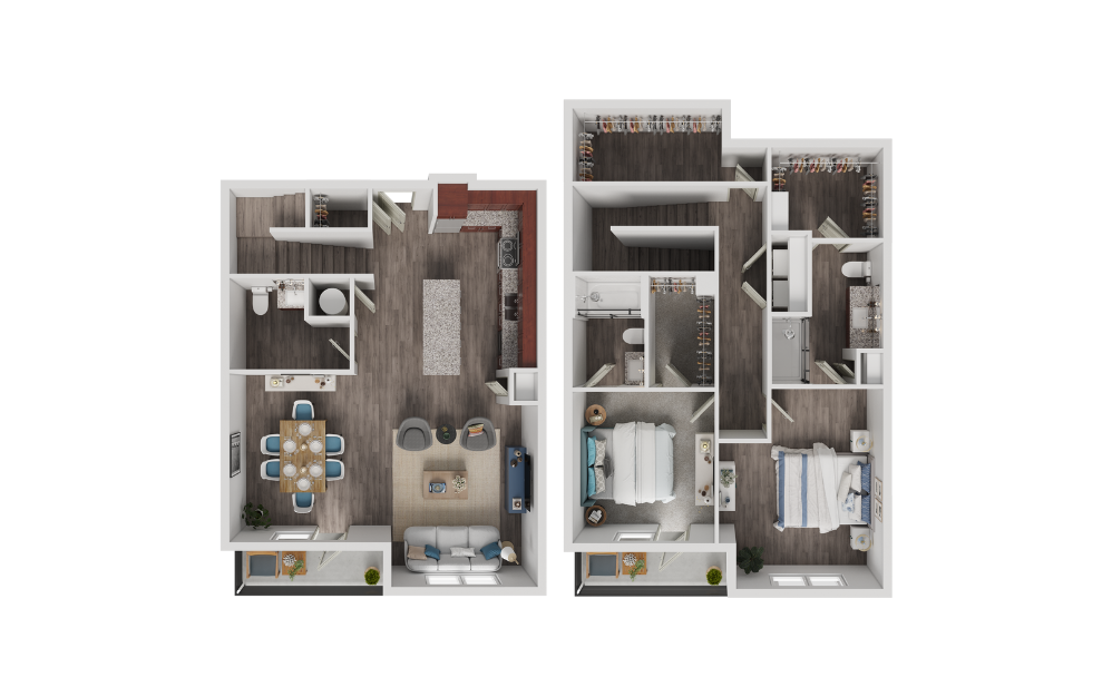 TH3 - 2 bedroom floorplan layout with 2.5 bathrooms and 1568 square feet